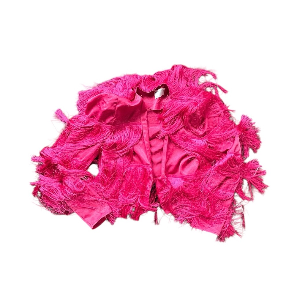 Asos Pink Fringed Women's Blazer NWT Size 6 Shoulder Pad Bachelorette Festival - Picture 4 of 8